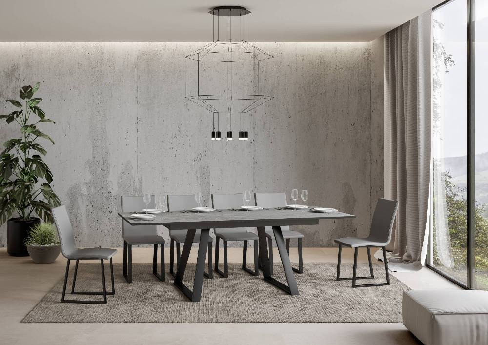 Itamoby Tavolo Bernadette Piano Cemento 90×160 + 60 Telaio Antracite