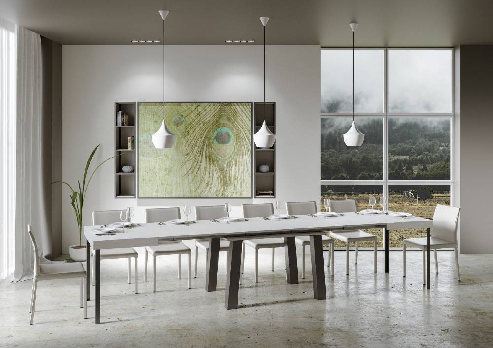 Itamoby Tavolo Bridge Allungabile Piano Bianco Frassino 90×130 Allungato 390 Telaio Antracite