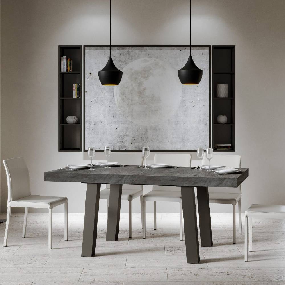 Itamoby Tavolo Bridge Allungabile Piano Cemento 90×160 Allungato 264 Telaio Antracite