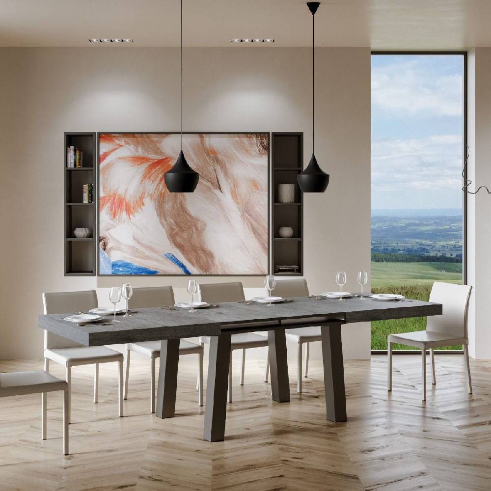 Itamoby Tavolo Bridge Allungabile Piano Cemento 90×160 Allungato 264 Telaio Antracite