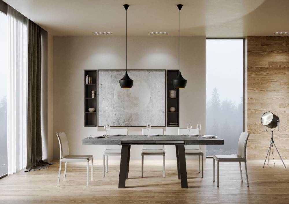 Itamoby Tavolo Bridge Allungabile Piano Cemento 90×180 Allungato 440 Telaio Antracite