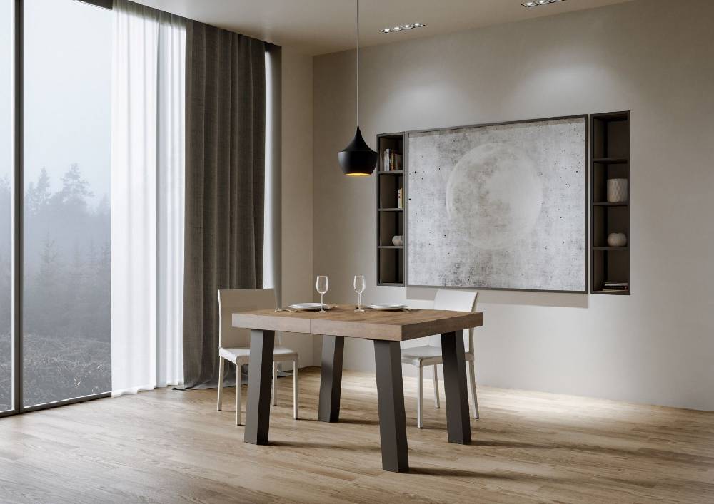 Itamoby Tavolo Bridge Allungabile Piano Noce 90×130 Allungato 390 Telaio Antracite