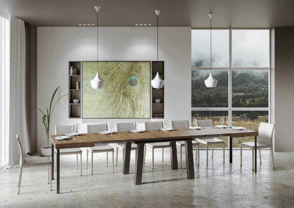 Itamoby Tavolo Bridge Allungabile Piano Noce 90×130 Allungato 390 Telaio Antracite