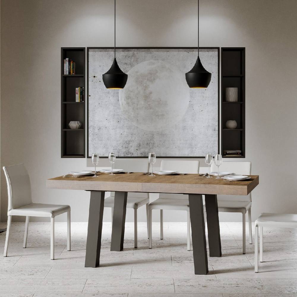 Itamoby Tavolo Bridge Allungabile Piano Noce 90×160 Allungato 264 Telaio Antracite