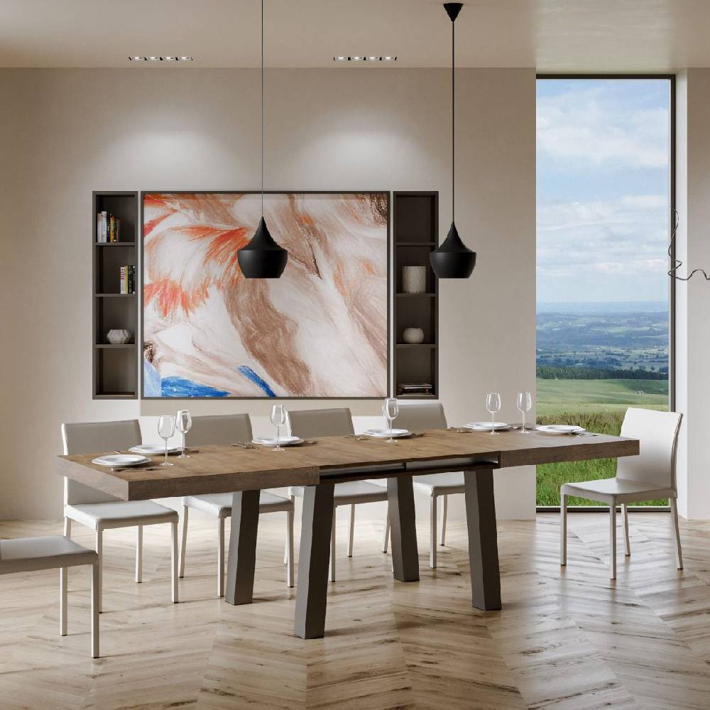 Itamoby Tavolo Bridge Allungabile Piano Noce 90×180 Allungato 284 Telaio Antracite