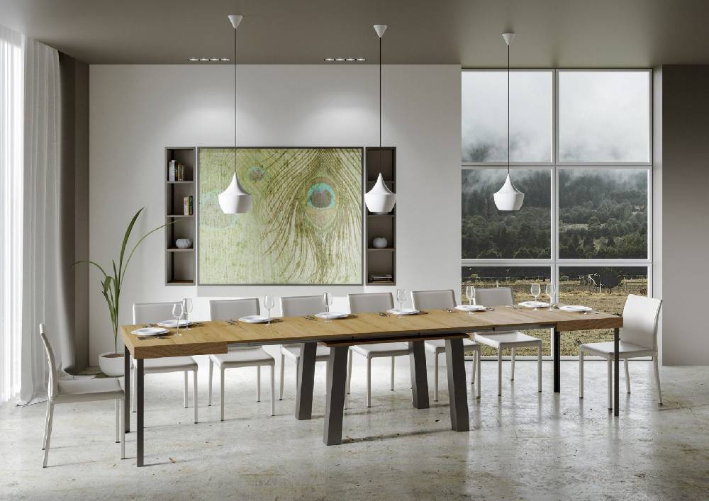 Itamoby Tavolo Bridge Allungabile Piano Quercia Natura 90×180 Allungato 440 Telaio Antracite