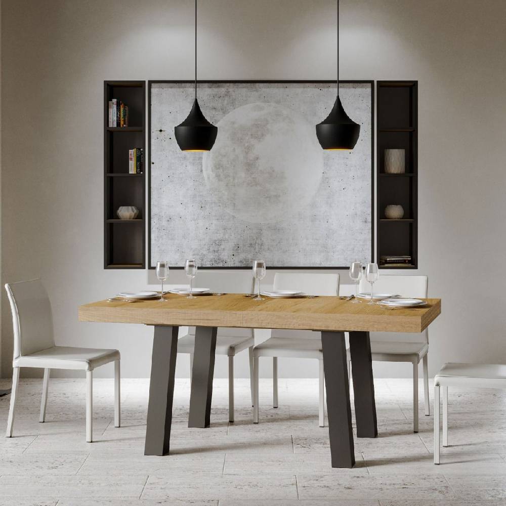 Itamoby Tavolo Bridge Allungabile Piano Quercia Natura 90×160 Allungato 264 Telaio Antracite