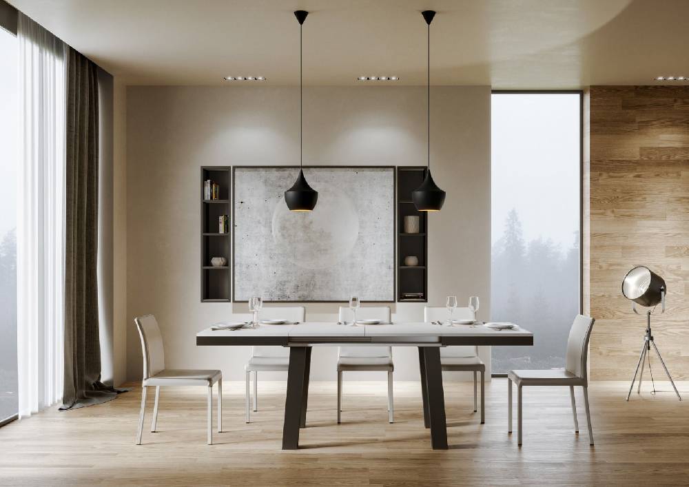 Itamoby Tavolo Bridge Evolution Piano Bianco Frassino 90×160 Allungato 420 Telaio Antracite