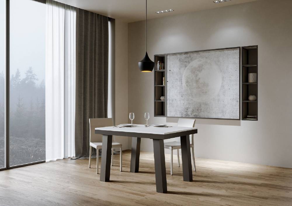 Itamoby Tavolo Bridge Evolution Piano Bianco Frassino 90×120 Allungato 380 Telaio Antracite