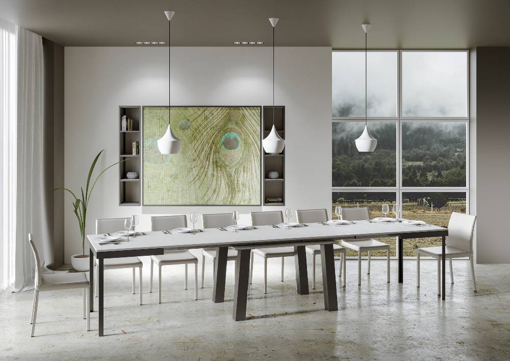 Itamoby Tavolo Bridge Evolution Piano Bianco Frassino 90×120 Allungato 380 Telaio Antracite