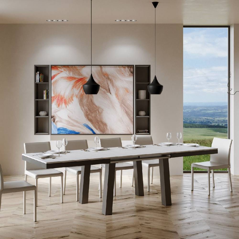 Itamoby Tavolo Bridge Evolution Piano Bianco Frassino 90×160 Allungato 264 Telaio Antracite