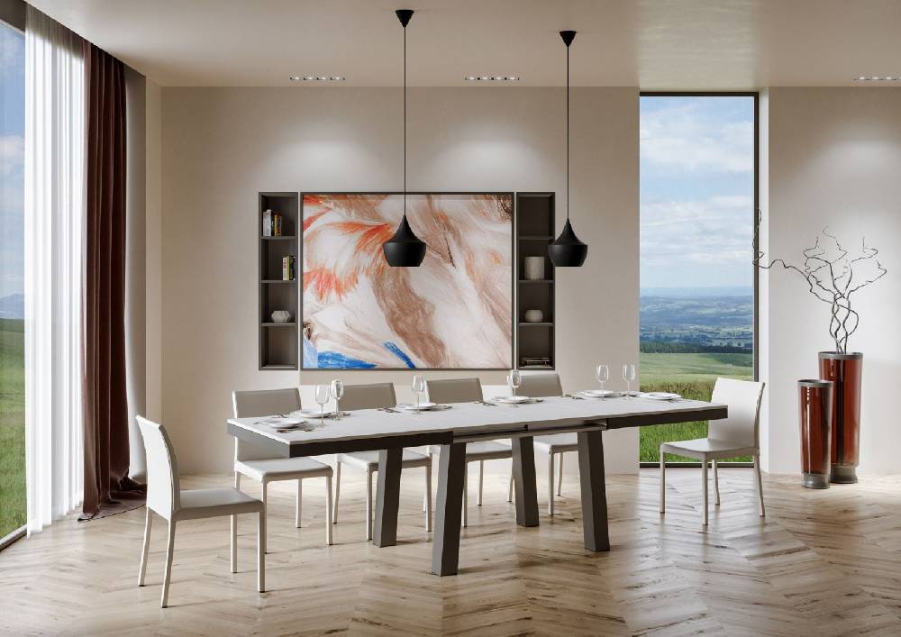 Itamoby Tavolo Bridge Evolution Piano Bianco Frassino 90×160 Allungato 264 Telaio Antracite