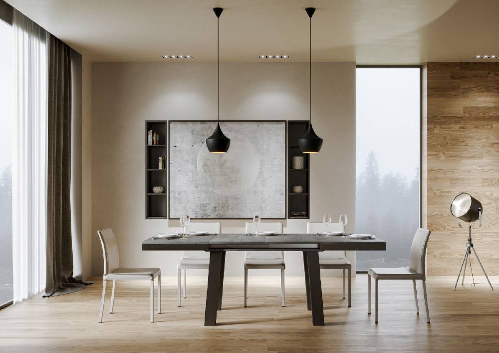 Itamoby Tavolo Bridge Evolution Piano Cemento 90×160 Allungato 420 Telaio Antracite