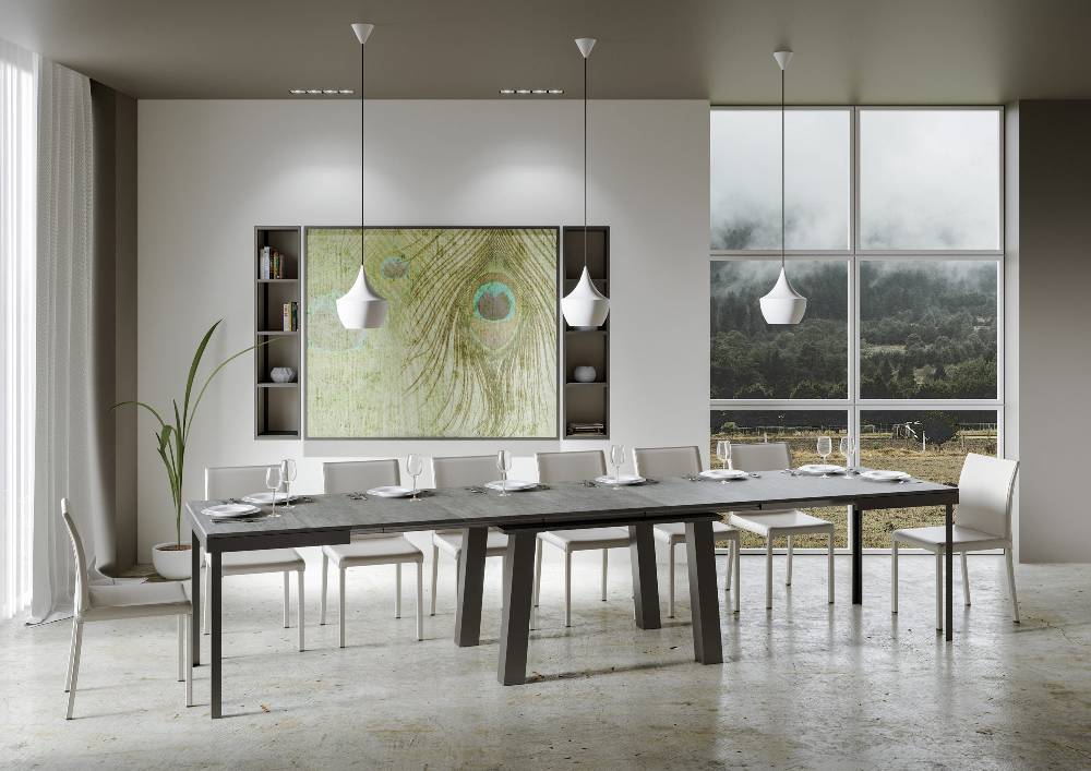 Itamoby Tavolo Bridge Evolution Piano Cemento 90×180 Allungato 440 Telaio Antracite