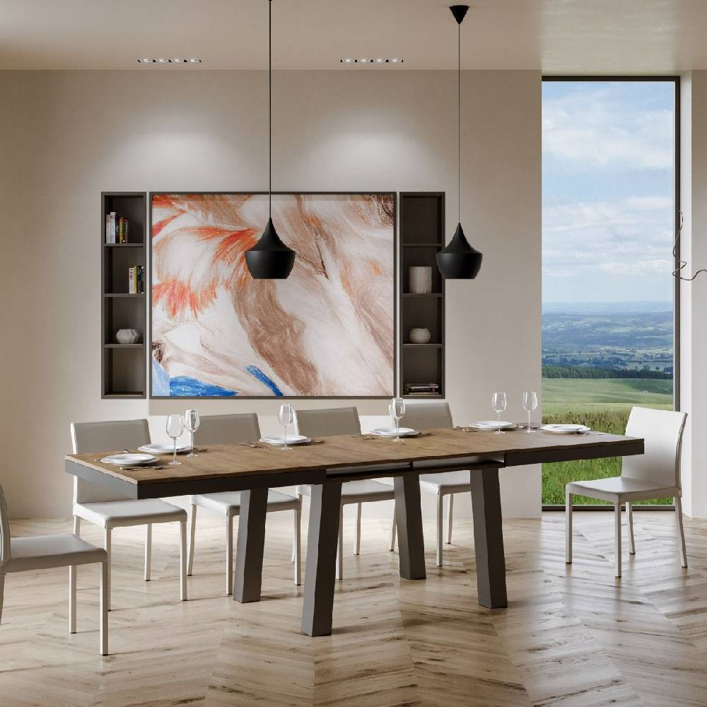 Itamoby Tavolo Bridge Evolution Piano Noce 90×160 Allungato 264 Telaio Antracite