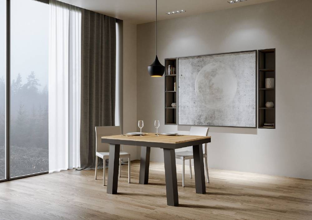 Itamoby Tavolo Bridge Evolution Piano Quercia Natura 90×120 Allungato 380 Telaio Antracite