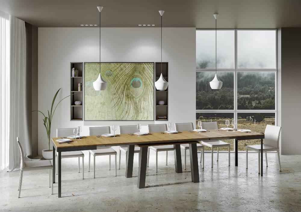 Itamoby Tavolo Bridge Evolution Piano Quercia Natura 90×160 Allungato 420 Telaio Antracite