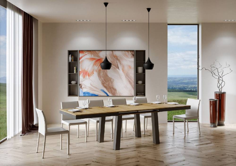 Itamoby Tavolo Bridge Evolution Piano Quercia Natura 90×180 Allungato 284 Telaio Antracite