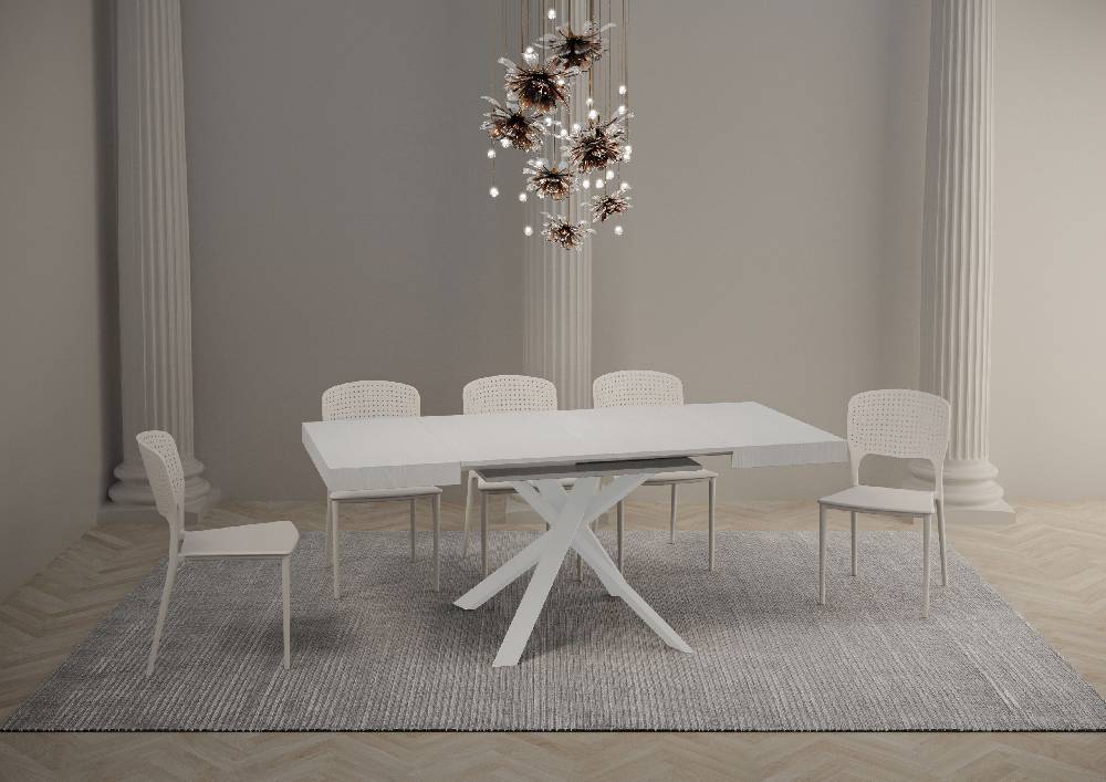 Itamoby Tavolo Clerk 90×90 Allungato 194 Piano Bianco Frassino Gambe Bianco