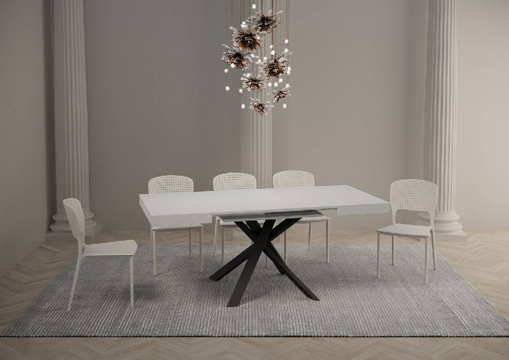 Itamoby Tavolo Clerk 90×90 Allungato 194 Piano Bianco Frassino Gambe Antracite