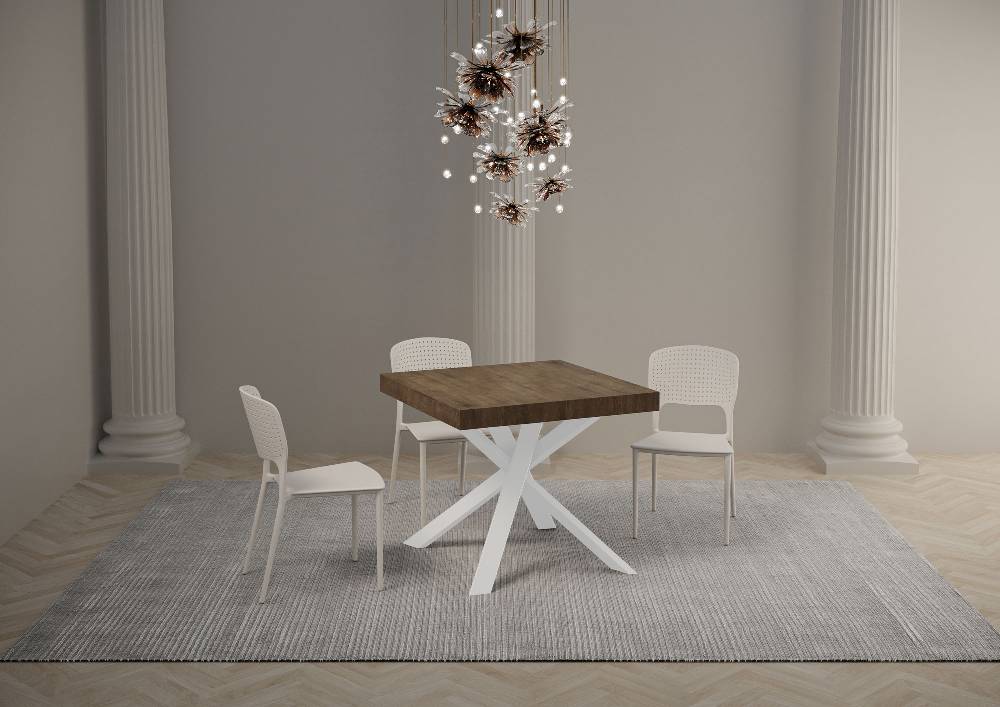 Itamoby Tavolo Clerk 90×90 Allungato 194 Piano Noce Gambe Bianco