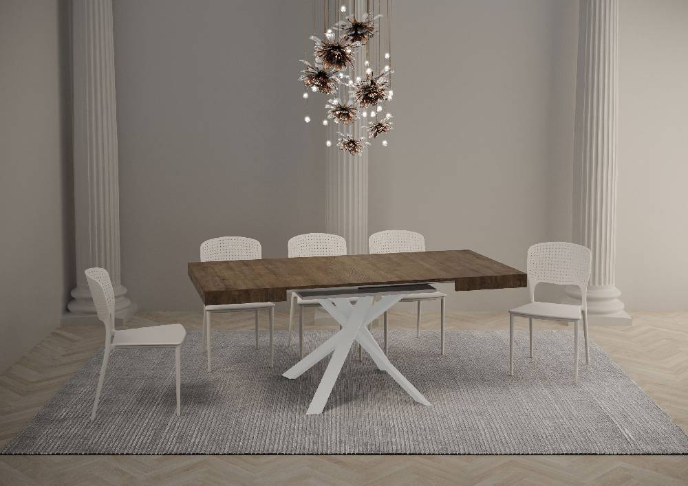 Itamoby Tavolo Clerk 90×90 Allungato 194 Piano Noce Gambe Bianco