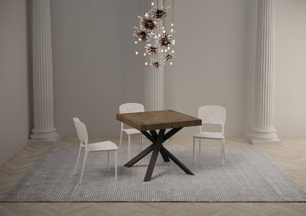 Itamoby Tavolo Clerk 90×90 Allungato 194 Piano Noce Gambe Antracite