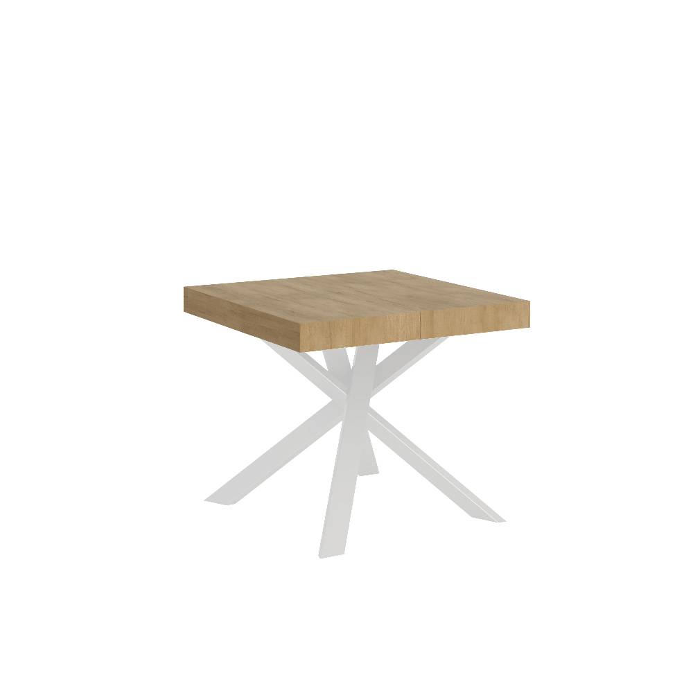 Itamoby Tavolo Clerk 90×90 allungato 194 piano Quercia Natura gambe bianco