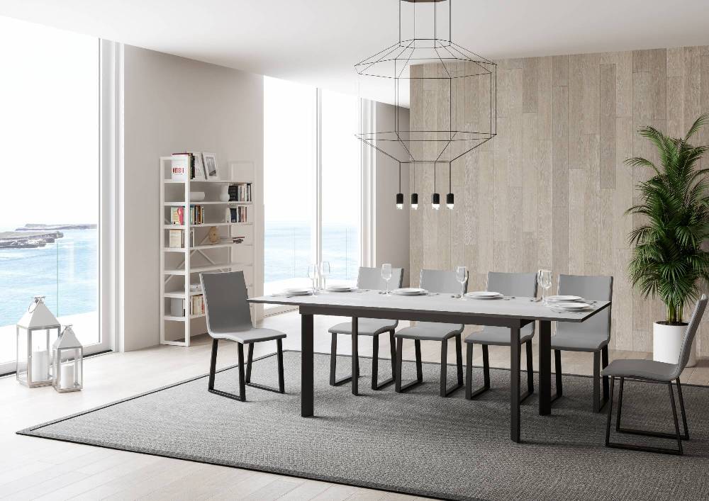 Itamoby Tavolo Cumar Piano Bianco Frassino 90×160 + 60 Telaio Antracite