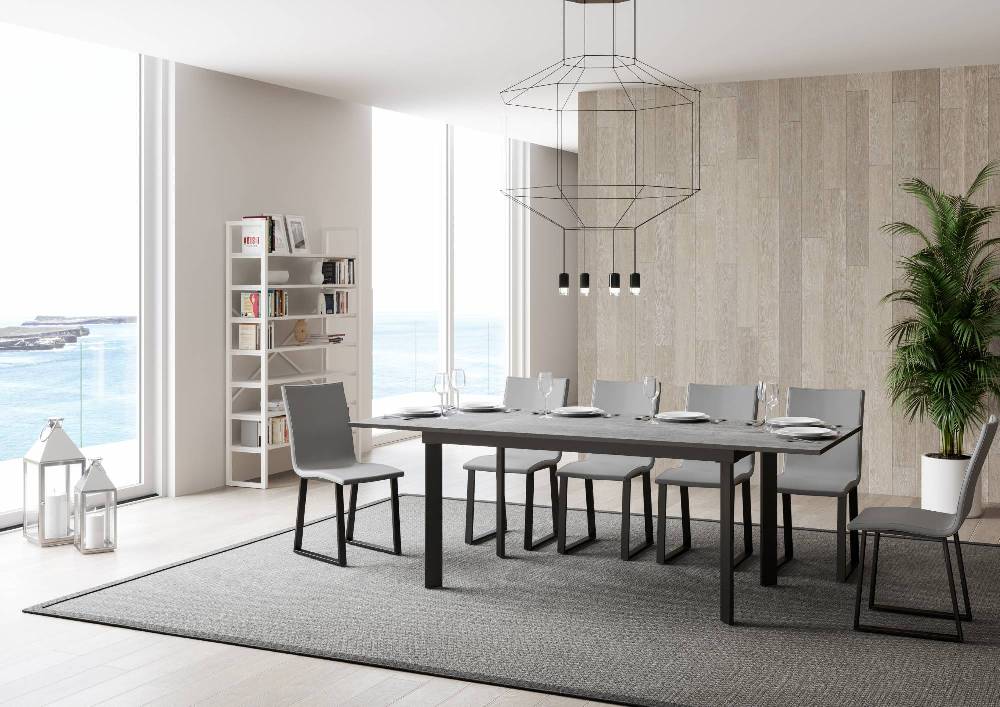 Itamoby Tavolo Cumar Piano Cemento 90×160 + 60 Telaio Antracite