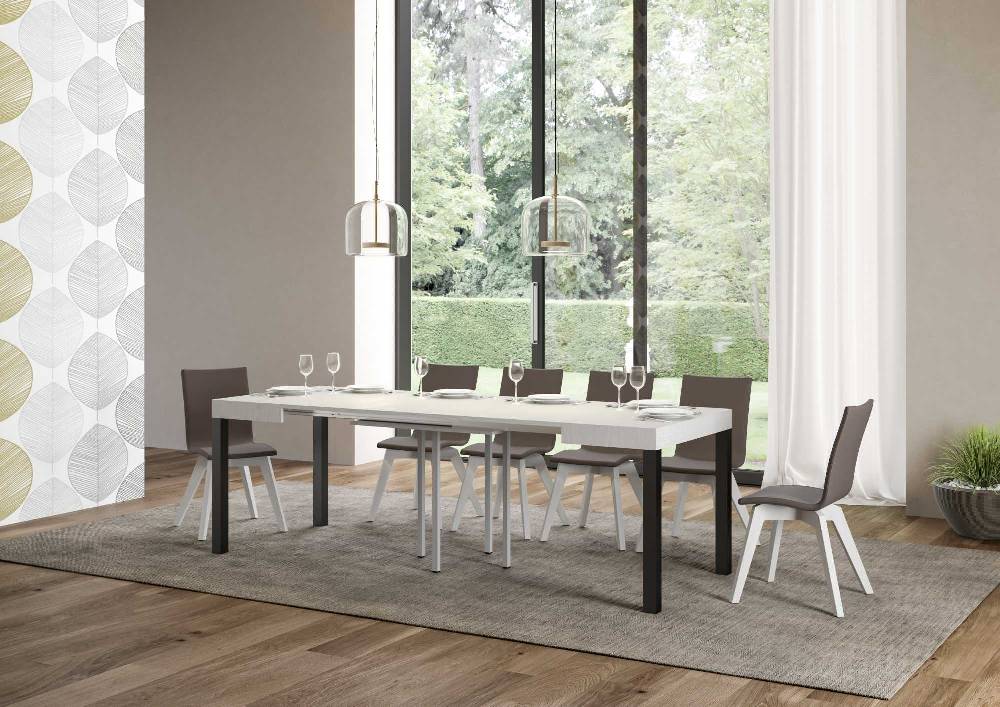 Itamoby Tavolo Everyday Allungabile Piano Bianco Frassino 90×90 Allungato 246 Telaio Antracite