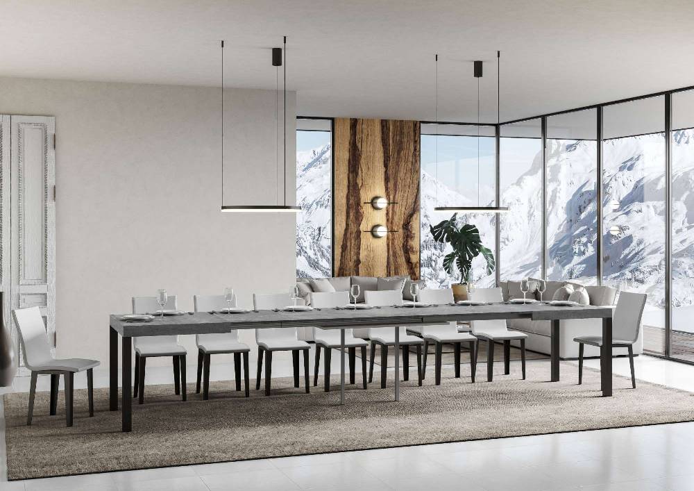 Itamoby Tavolo Everyday Allungabile Piano Cemento 90×160 Allungato 420 Telaio Antracite