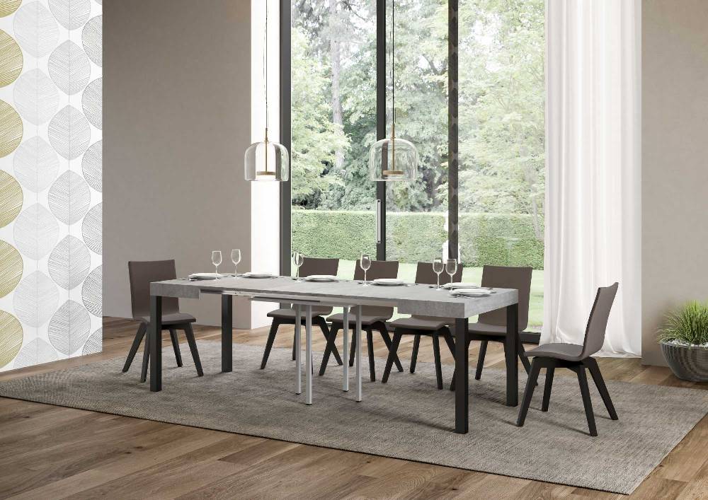 Itamoby Tavolo Everyday Allungabile Piano Cemento 90×90 Allungato 246 Telaio Antracite