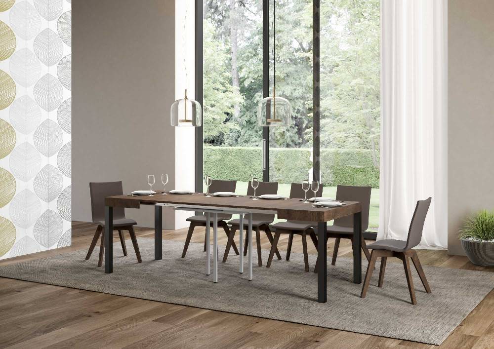 Itamoby Tavolo Everyday Allungabile Piano Noce 90×90 Telaio Allungato 246 Antracite