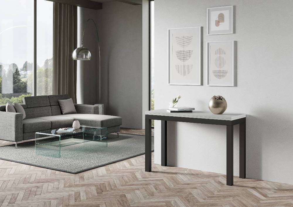 Itamoby Tavolo Everyday Double Bianco Frassino 120×45 Aperto/Allungato 120×90/200×90 Gambe/telaio Antracite