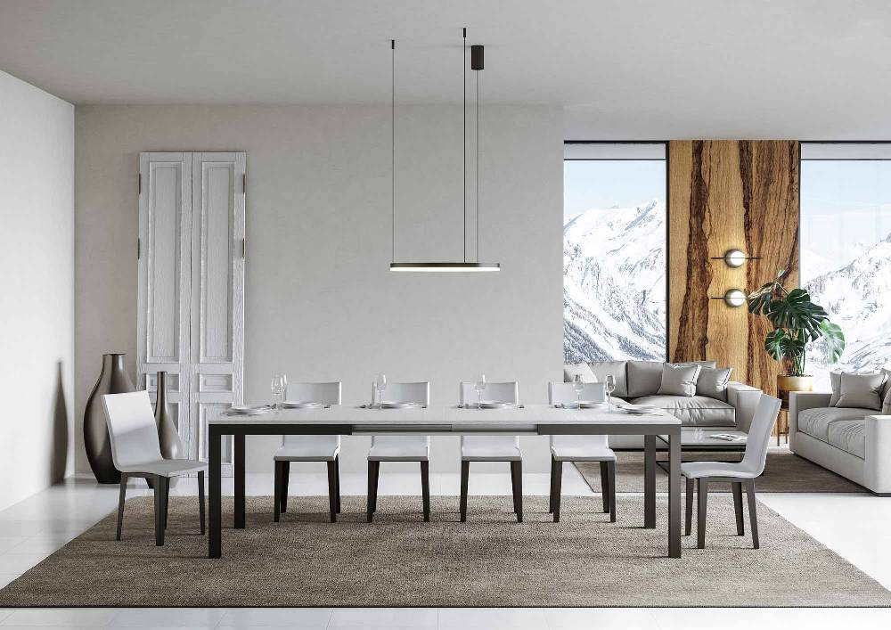 Itamoby Tavolo Everyday Evolution Piano Bianco Frassino 90x180Allungato 440 Telaio Antracite