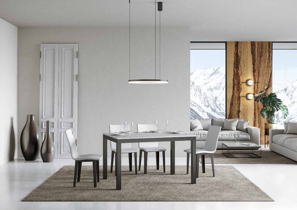 Itamoby Tavolo Everyday Evolution Piano Bianco Frassino 90×120 Allungato 380 Telaio Antracite