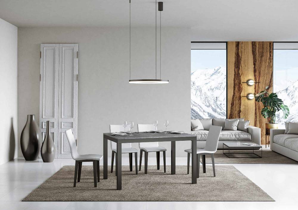 Itamoby Tavolo Everyday Evolution Piano Cemento 90×120 Allungato 380 Telaio Antracite