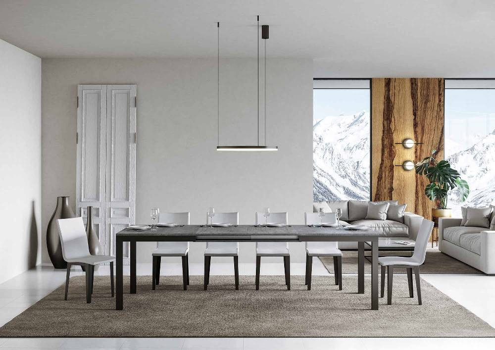 Itamoby Tavolo Everyday Evolution Piano Cemento 90×160 Allungato 420 Telaio Antracite