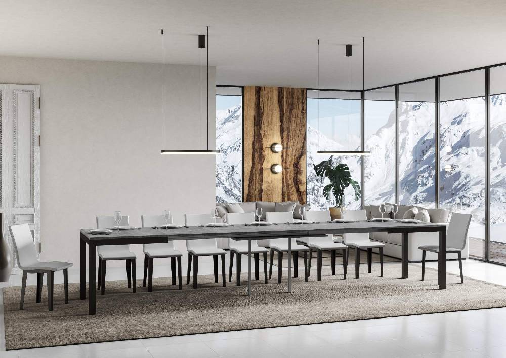 Itamoby Tavolo Everyday Evolution Piano Cemento 90×160 Allungato 420 Telaio Antracite