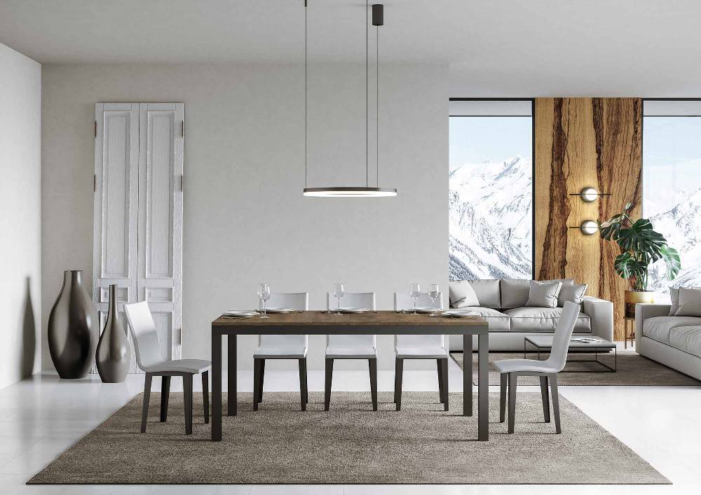 Itamoby Tavolo Everyday Evolution Piano Noce 90×160 Allungato 420 Telaio Antracite