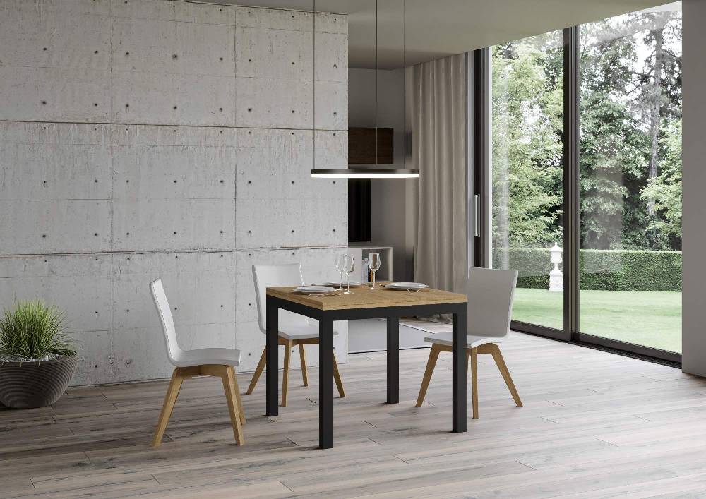 Itamoby Tavolo Everyday Libra Quercia Natura 90×90 Allungato 90×180 Telaio E Gambe Antracite