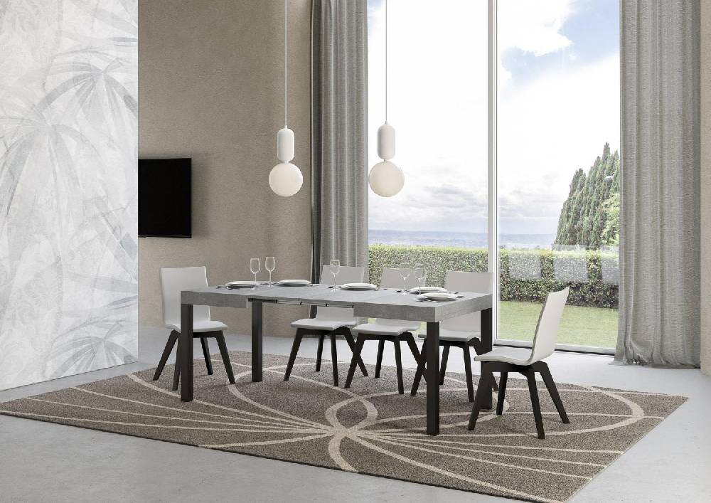 Itamoby Tavolo Everyday Piano Cemento Cm. 70×110 Allungabile Fino A 194 Telaio Antracite