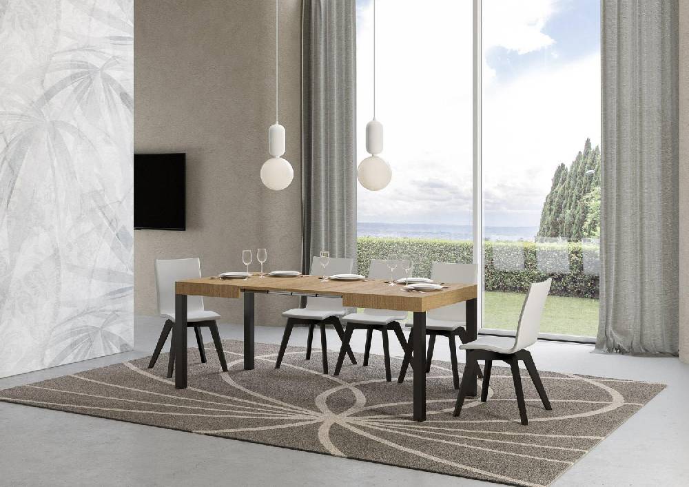 Itamoby Tavolo Everyday Piano Quercia Natura Cm. 70×110 Allungabile Fino A 194 Telaio Antracite