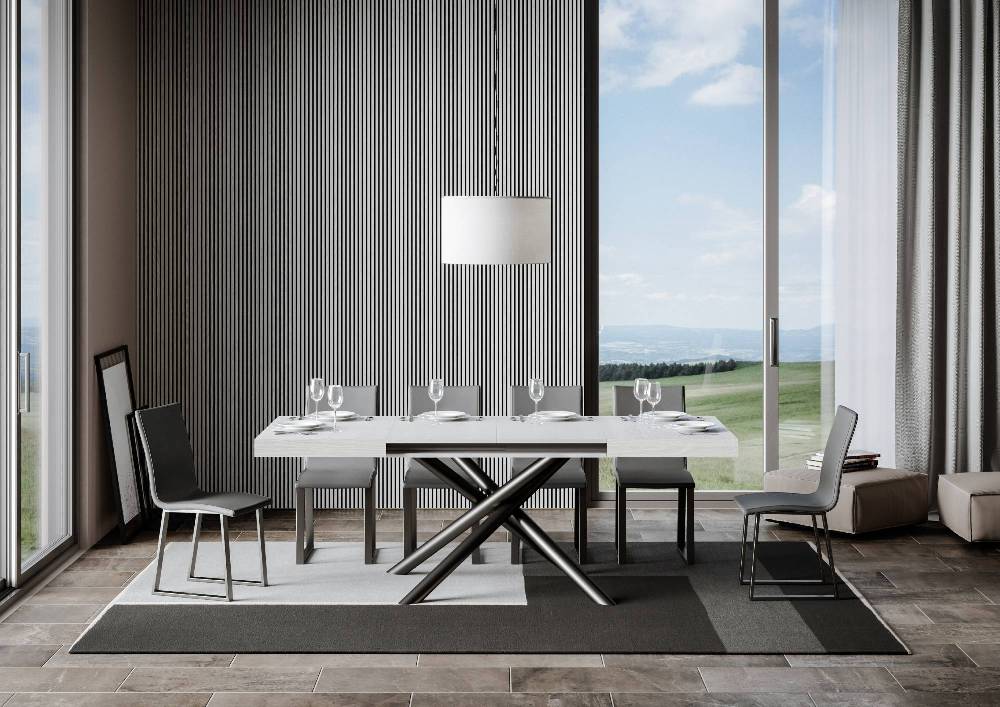 Itamoby Tavolo Famas Allungabile Piano Bianco Frassino 90×130 Allungato 390 Telaio Antracite