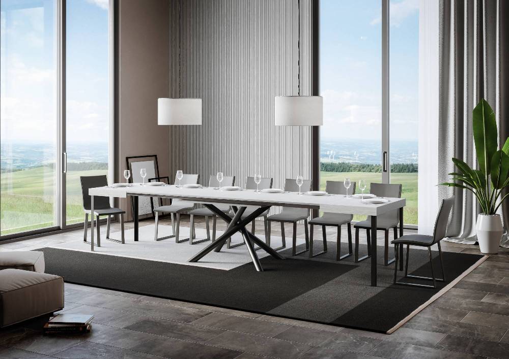 Itamoby Tavolo Famas Allungabile Piano Bianco Frassino 90×130 Allungato 390 Telaio Antracite