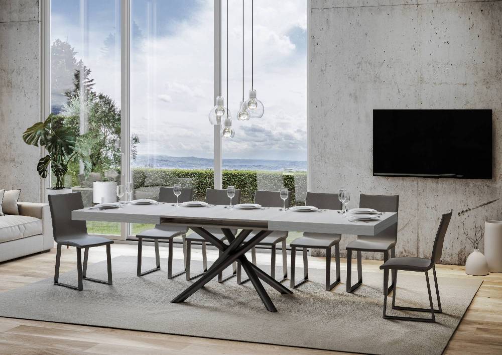 Itamoby Tavolo Famas Allungabile Piano Bianco Frassino 90×160 Allungato 264 Telaio Antracite