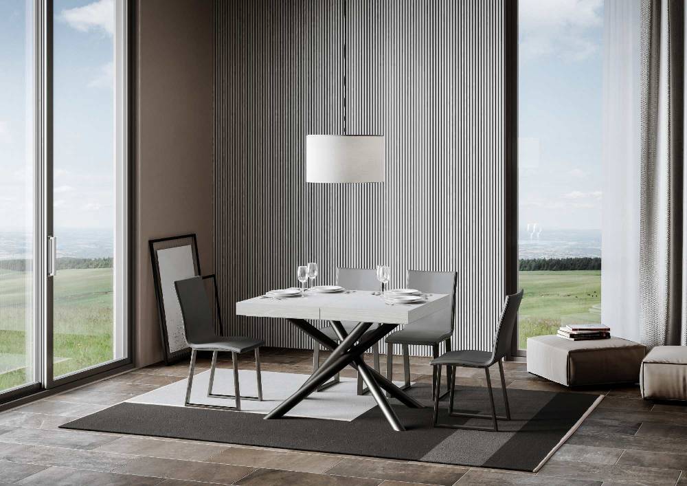 Itamoby Tavolo Famas Allungabile Piano Bianco Frassino 90×130 Allungato 234 Telaio Antracite