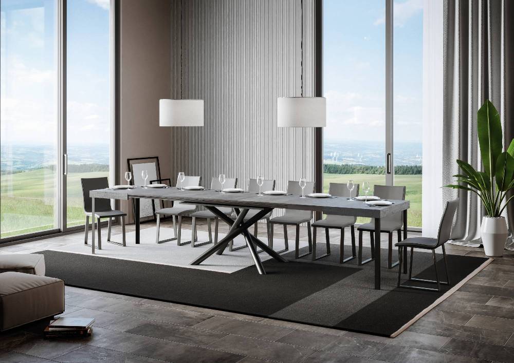 Itamoby Tavolo Famas Allungabile Piano Cemento 90×130 Allungato 390 Telaio Antracite