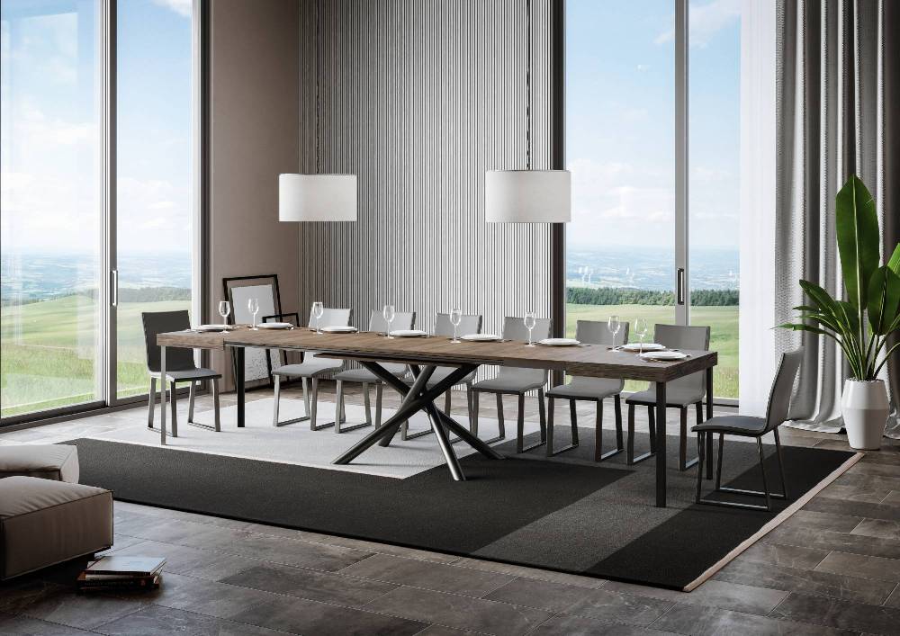 Itamoby Tavolo Famas Allungabile Piano Noce 90×130 Allungato 390 Telaio Antracite